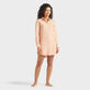 Vestido camisero de lino de color liso para mujer Blush vista frontal desgastada