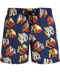 Men Swim Shorts Monogram 3D - Vilebrequin x Palm Angels Jeans blue 正面图