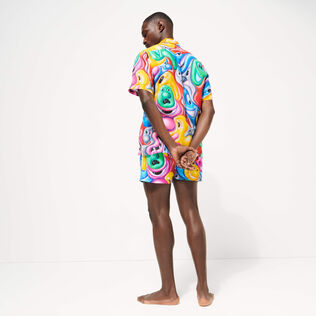 Camisa de bolos de lino con estampado Faces In Places para hombre - Vilebrequin x Kenny Scharf Multicolores detalles vista 1