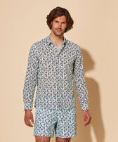 Unisex Cotton Voile Lightweight Shirt Cocorico ! Thalassa front worn view