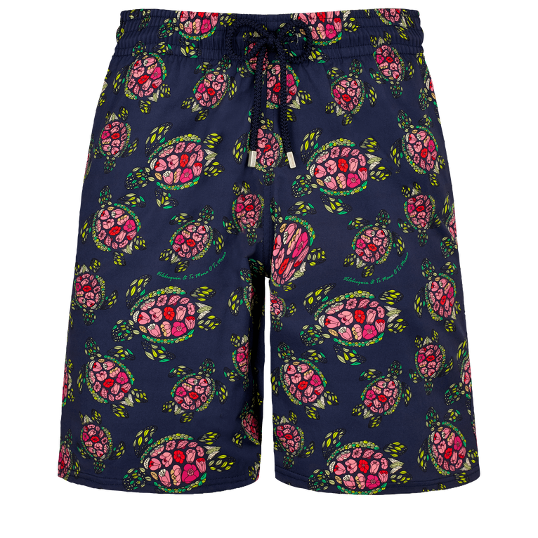 Men Long Swim Shorts Provencal Turtles - Okorise - Blue