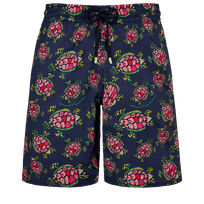 Men Long Swim Shorts Provencal Turtles Navy front view