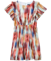 Girls Ruffle Dress Ikat Multicolor front view