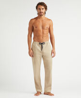 Men Tencel Cotton Elastic Waist Pants Kraft front worn view
