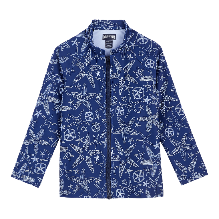 Camiseta De Baño De Manga Larga Con Cremallera Y Estampado Starlettes Bicolores Para Niños - Camisa Anti Uv - Ginko-z - Azul