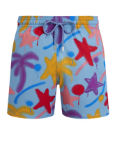 Men Stretch Short Swim Shorts Spray Paint - VBQ x Palm Angels Blue smoke 正面图