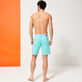 Men 5-Pocket Satin Cotton Bermuda Shorts Lagoon back worn view