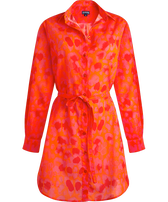 Chemisier donna in voile di cotone New Leopard Albicocca vista frontale