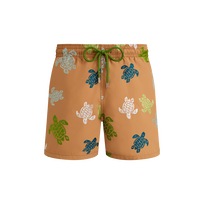 Tortues Multicolore Badeshorts mit Stickerei für Herren – Limitierte Serie Mocha Vorderansicht