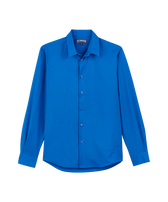 Chemise en laine homme unie Bleu de mer vue de face