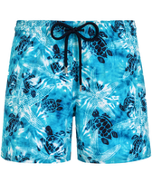 Men Stretch Short Swim Trunks Starlettes and Turtles Tie & Dye Azure front view