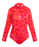 Camiseta de baño de una sola pieza con manga larga para mujer New Leopard Albaricoque vista frontal