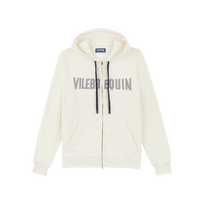 Sudadera de algodón con capucha y cremallera completa con logotipo cosido para hombre Off white vista frontal