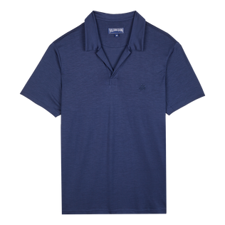 Men Tencel Polo Shirt Solid Navy front view