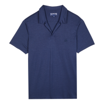 Men Tencel Polo Shirt Solid Navy front view