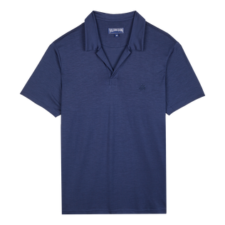 Einfarbiges Polohemd aus Tencel für Herren Marineblau Vorderansicht
