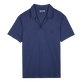 Men Tencel Polo Shirt Solid Navy front view