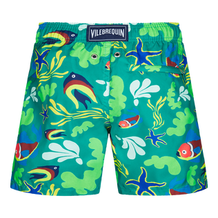 Boys Swim Trunks Ultra-light and Packable Naive Fish Emerald back view