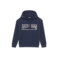 Sweat à capuche en coton organique garçon logo Bleu marine vue de face