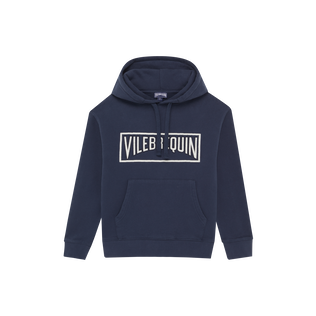 Sweat à capuche en coton organique garçon logo Bleu marine vue de face