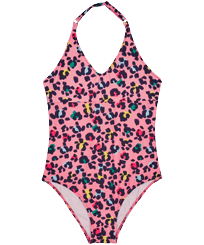 Girls One-piece Swimsuit Turtles Leopard Candy front view