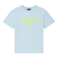Camiseta de algodón orgánico para niño Heather flax flower vista frontal