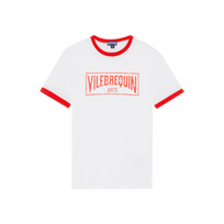 Boys Organic Cotton T-shirt Bicolor Logo Poppy red front view