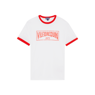 Boys Organic Cotton T-shirt Bicolor Logo Poppy red front view