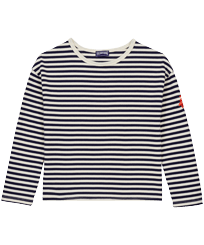 T-shirt en coton garçon à rayures Marine / blanc vue de face