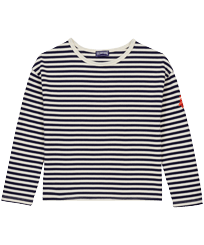 Girl's Striped Long-Sleeve T-Shirt Navy / white front view