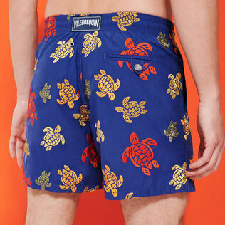 Men Embroidered Swim Trunks Ronde Des Tortues - Limited Edition Purple blue back worn view