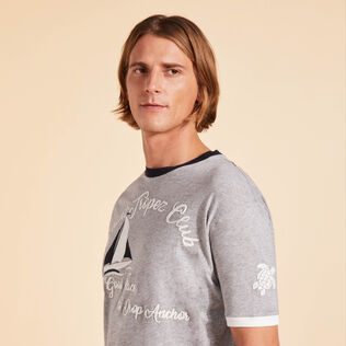 T-shirt uomo in cotone Yarn Dye Sail Grigio viola dettagli vista 2