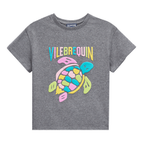 T-shirt en coton fille broderie placée Gommy Multicolore Turtles  Anthracite chine vue de face