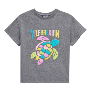 Girls Cotton T-shirt Multicolor Turtle Placed Heather anthracite front view