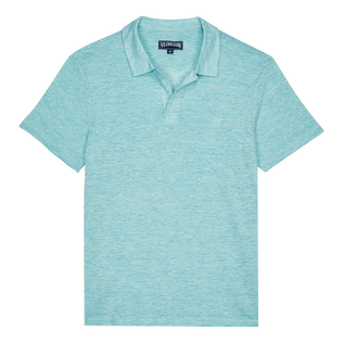 Polo en punto de lino de color liso para hombre Lazuli blue heather vista frontal