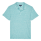 Polo en punto de lino de color liso para hombre Lazuli blue heather vista frontal