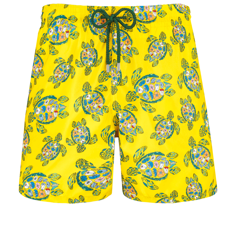 Men Swim Shorts Ultra-light And Packable Provencal Turtles - Mahina - Yellow - Size L - Vilebrequin