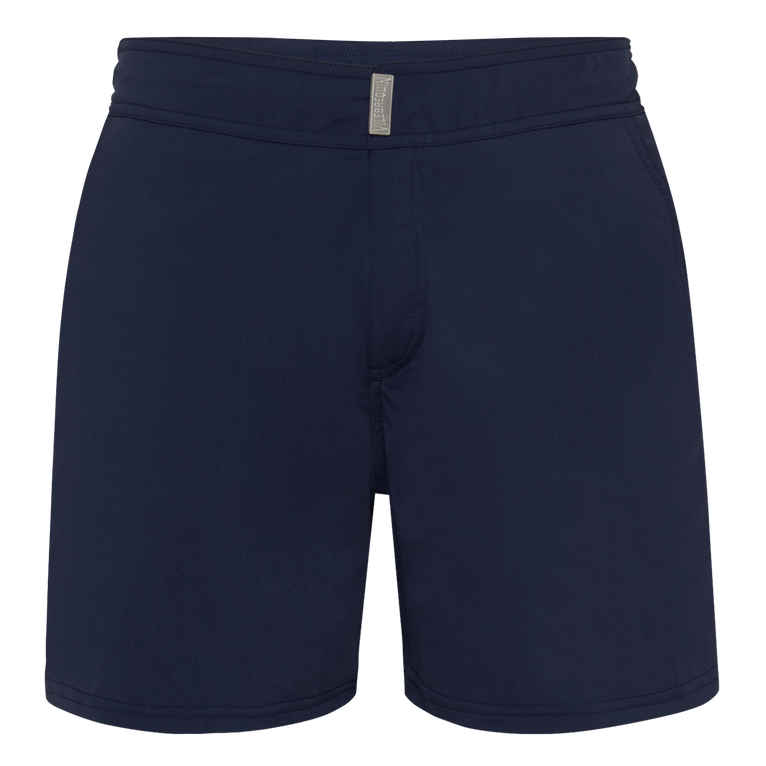 Men Stretch Swim Shorts Flat Belt Solid - Merise - Blue