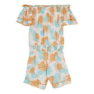 Women Playsuit Iridescent Flowers of Joy- Vilebrequin x Poupette St Barth Terracotta back view