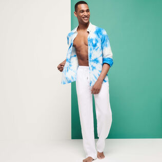 Pantalon en lin  large homme uni Blanc vue de détail 3