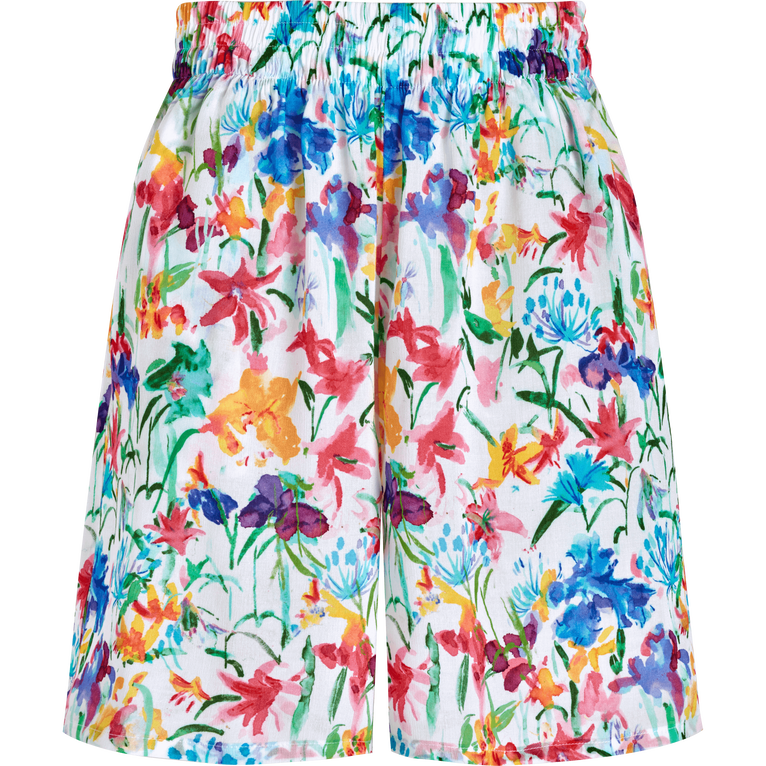 Women Viscose Bermuda Shorts Happy Flowers - Linou - White