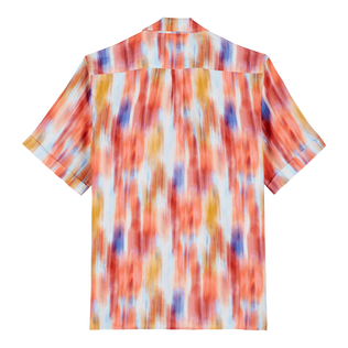 Men Linen Bowling Shirt Ikat Flowers Multicolor back view