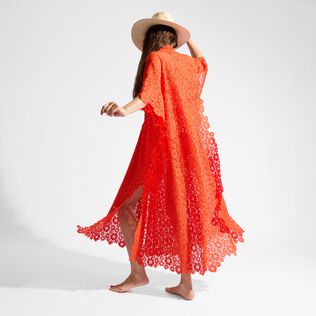 Women Guipure Kimono Flowers Lace Poppy red details view 3