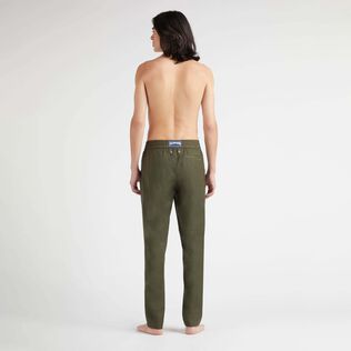 Men Merino Wool Pants Solid Olive heather back worn view