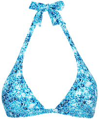 Mujer Halter Estampado - Women Halter Bikini Top Flowers Tie & Dye, Azul marino vista frontal