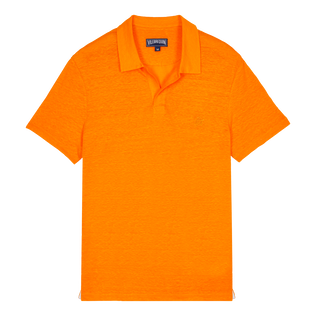 Polo en punto de lino de color liso para hombre Zanahoria vista frontal