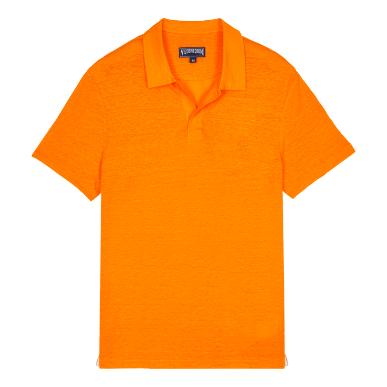 Men Linen Jersey Polo Shirt Solid - Polo - Pyramid - Orange - Size XXXL - Vilebrequin
