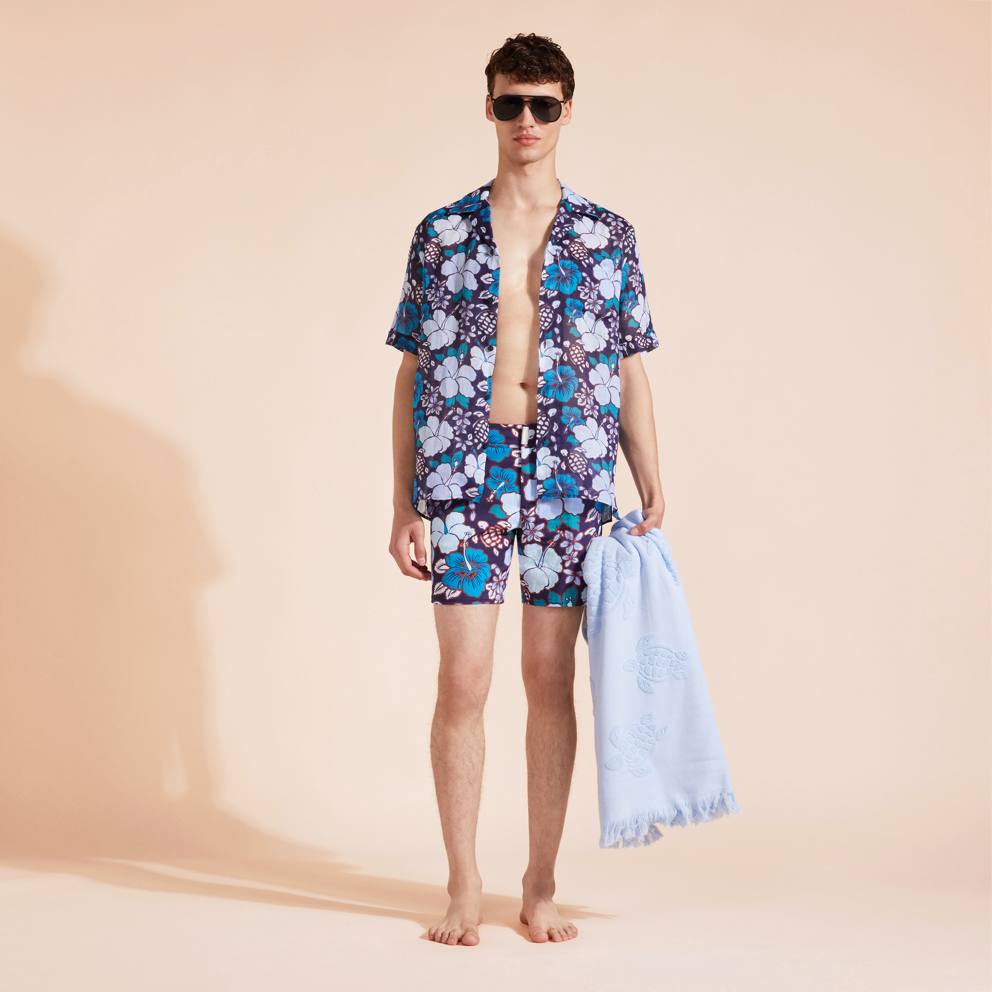 Men Stretch Short Swim Trunks Flat Belt Tropical Turtles