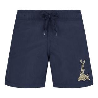 Boys Classic Embroidered - Boys Swim Shorts Embroidered The year of the Rabbit, Navy front view