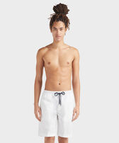 Men Jogging Gabardine Stretch Bermuda Shorts White front worn view
